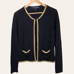 French Connection Tobias Gold Chain Open Front Long Sleeve Knit Cardigan Sweater